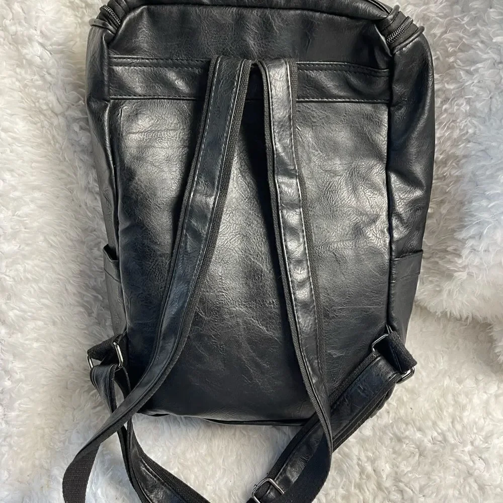 Unisex XDL vintage Black Faux leather large backpack slim laptop backpack